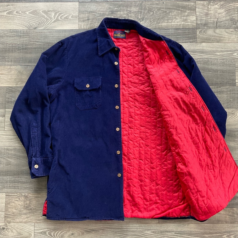 VTG Sportswear Country Touch Corduroy Quilt Lined Shirt Jacket Men’s LARGE Navy
